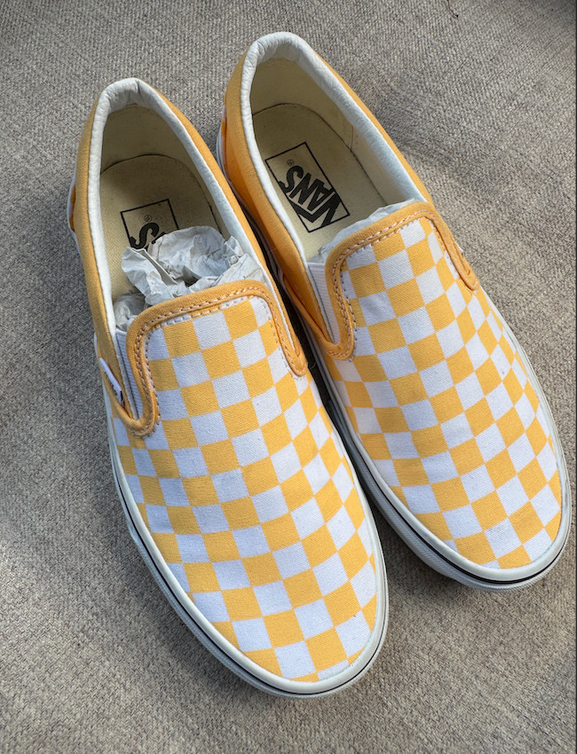 Vans Classic Slip On Checkerboard Yellow White Womens Size 8.5 Canvas Shoes