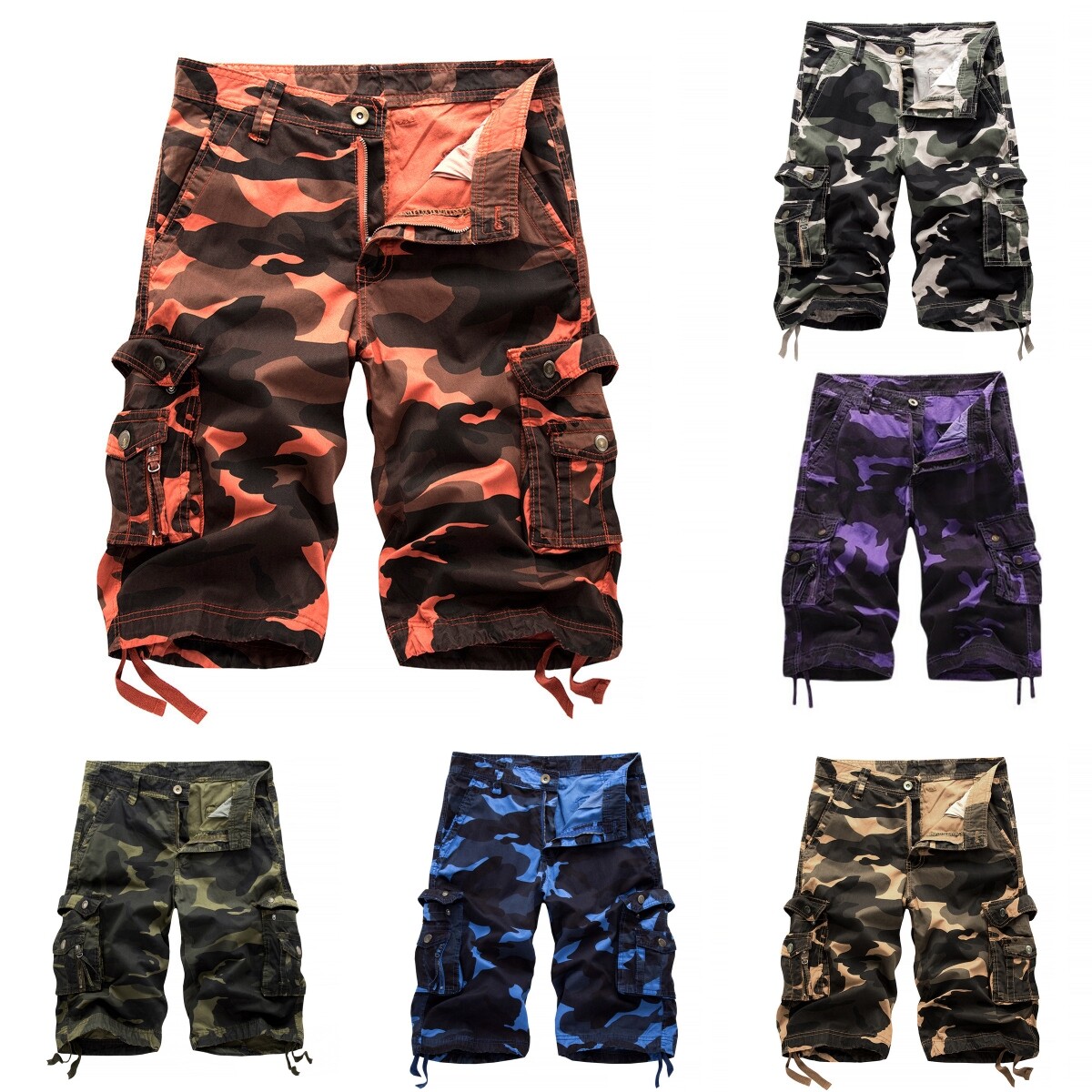 New Mens Cotton Cargo Shorts Flat Front Pockets Washed Lounge Size 29-42
