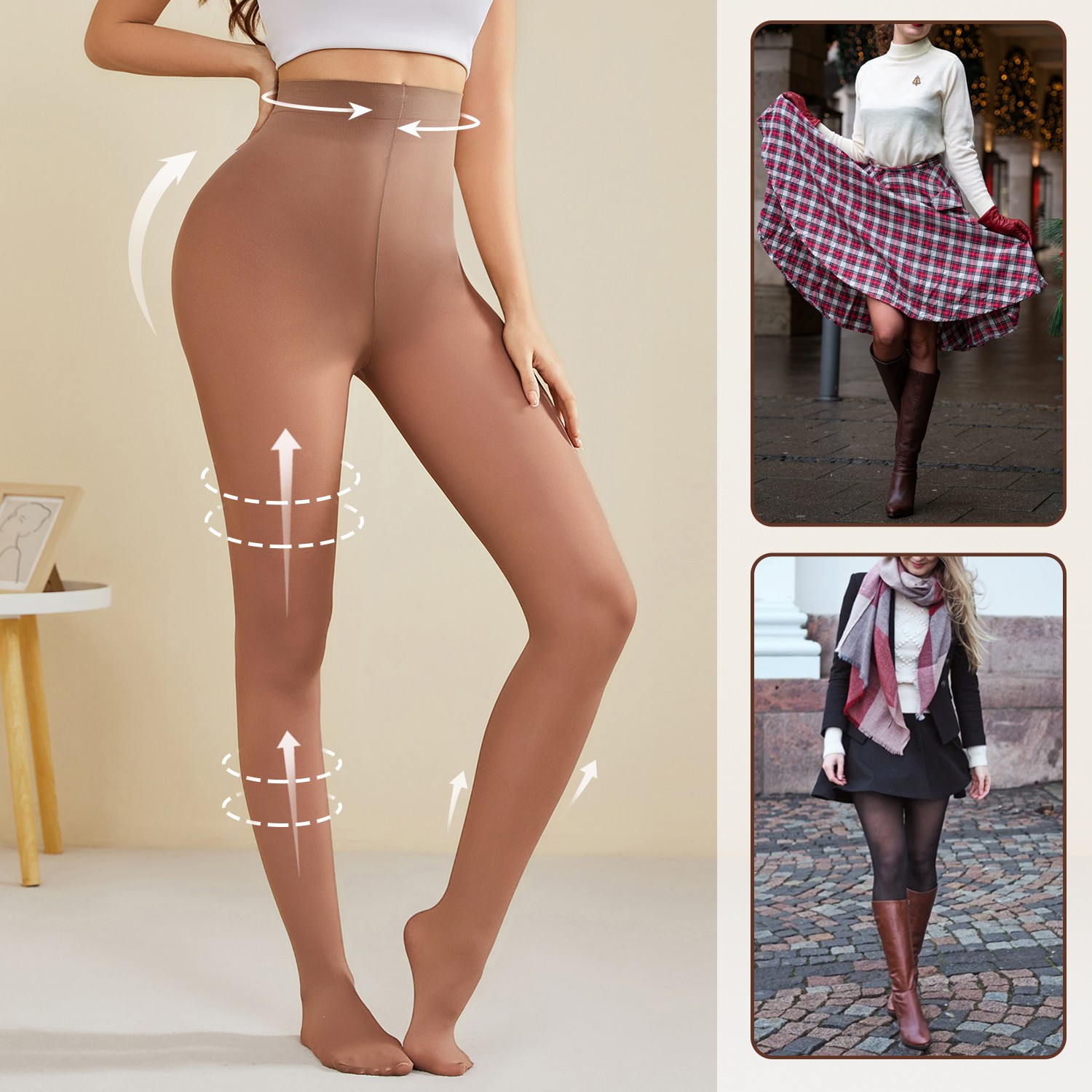 Semi Sheer Control Top Pantyhose for Women High Waist High Stretch Tights Black