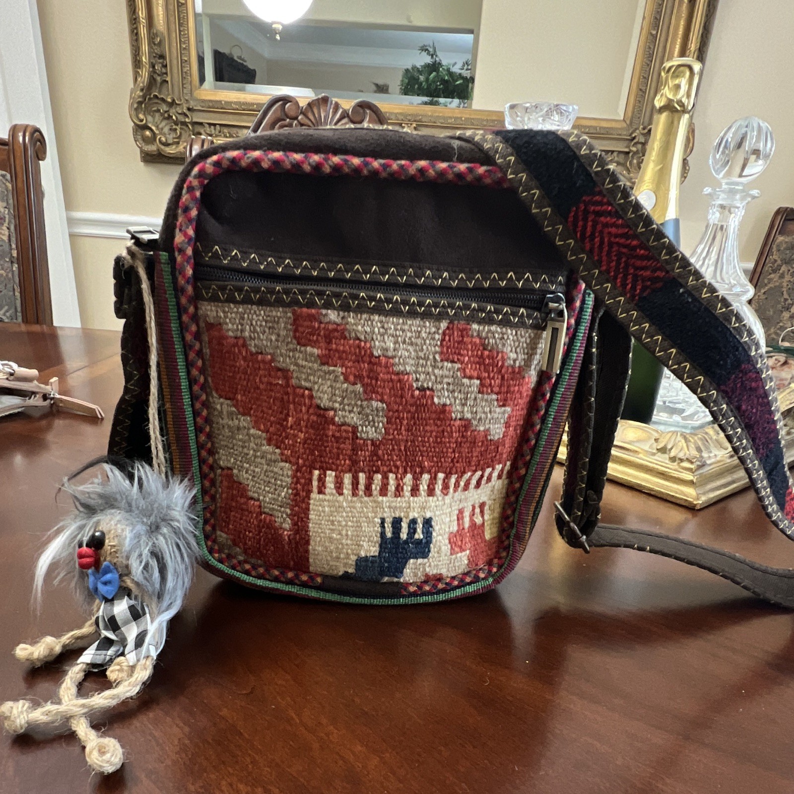Kilim handmade Multicolor Geometric Crossbody Bag Zip Lined Outer Pockets Charm