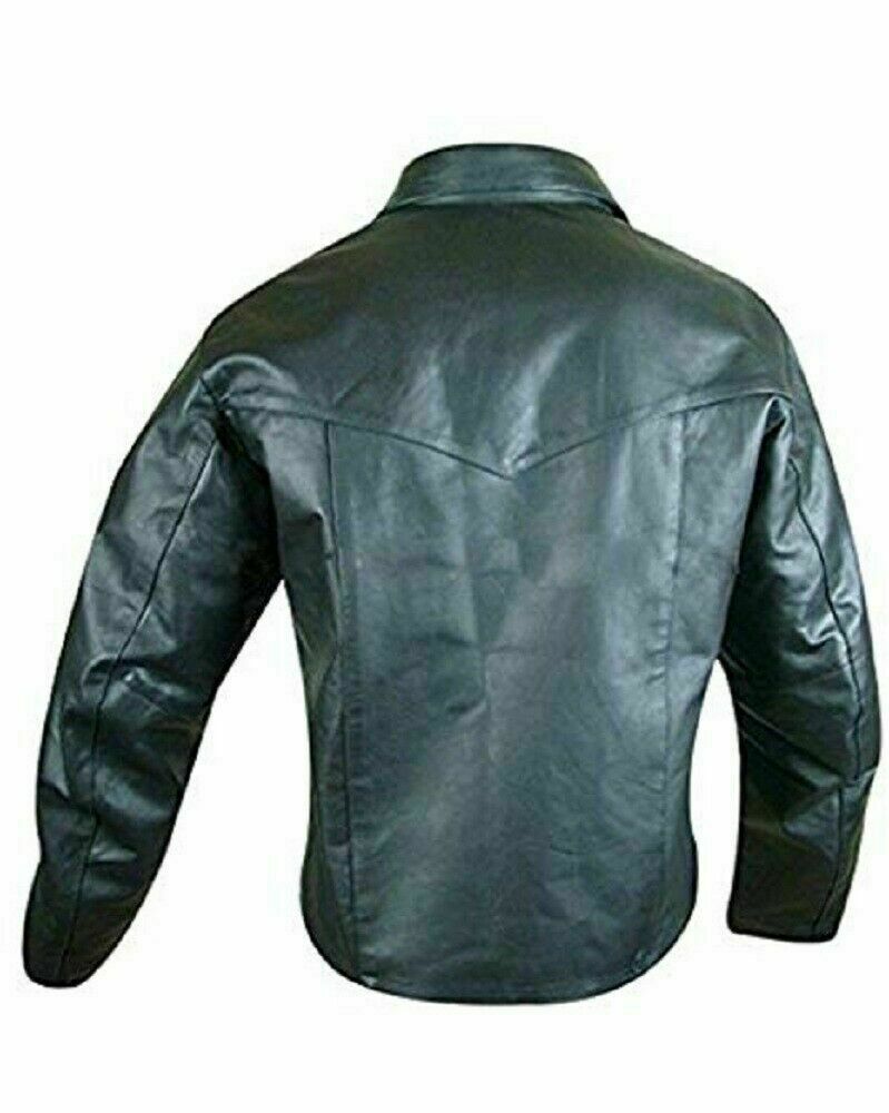 Men’s Real Sheepskin Leather Pullover Ghillie Shirt Black Full Sleeve Kilt Shirt