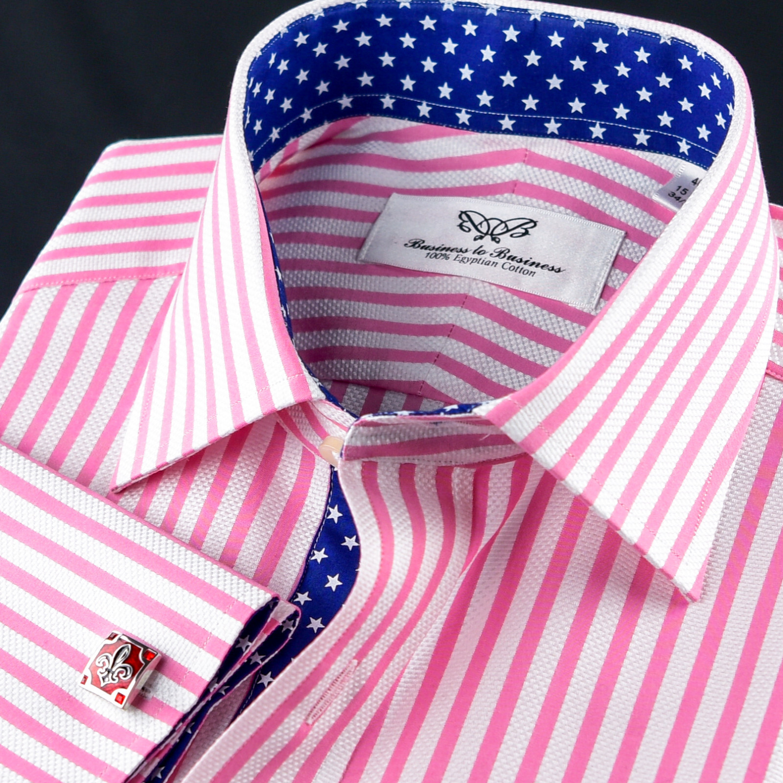 Pink Stripe Unique Designed Blue Stars Inner Lining Business Shirt Smart Top
