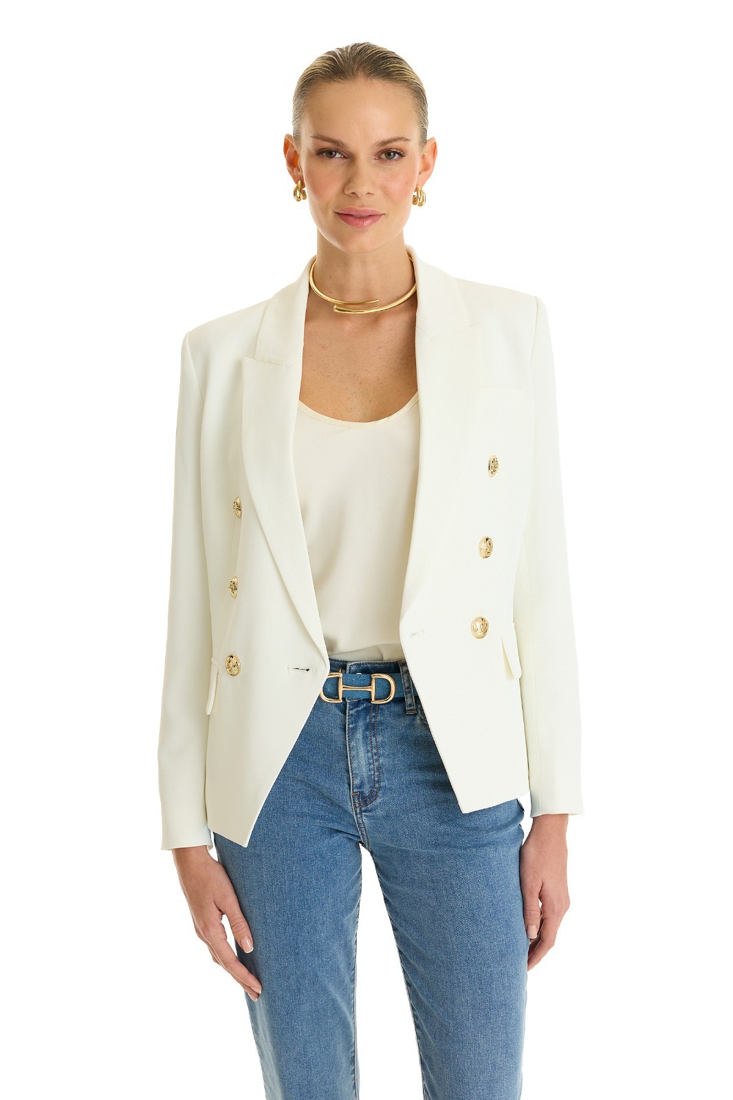 Sasha Double Breasted Blazer White THE NOLI SHOP