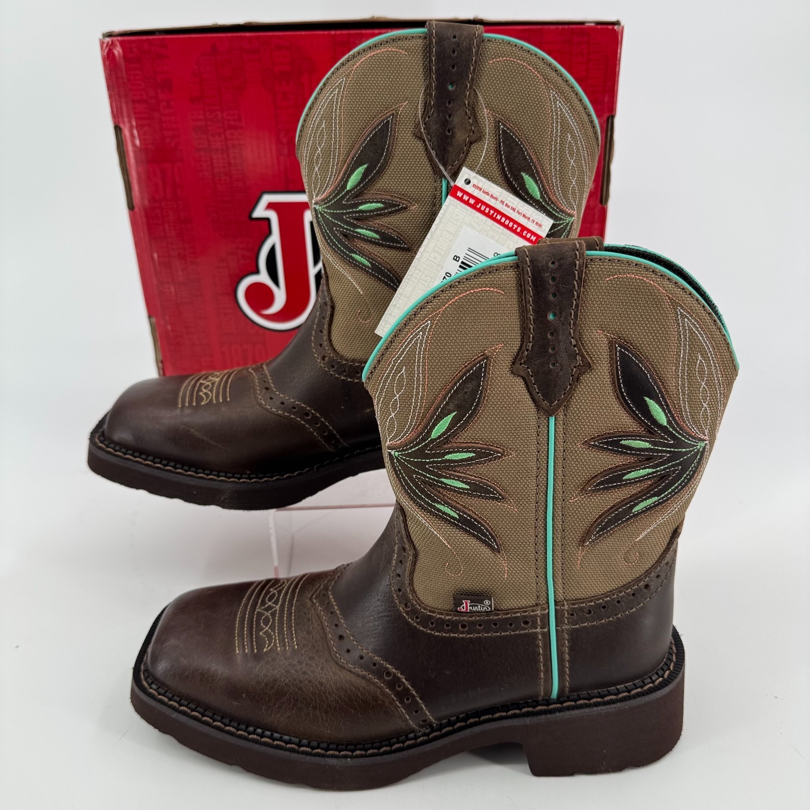 NEW Justin Nettie 8″ Cowgirl Boots WOMENS Brown Leather Square Toe Western 7
