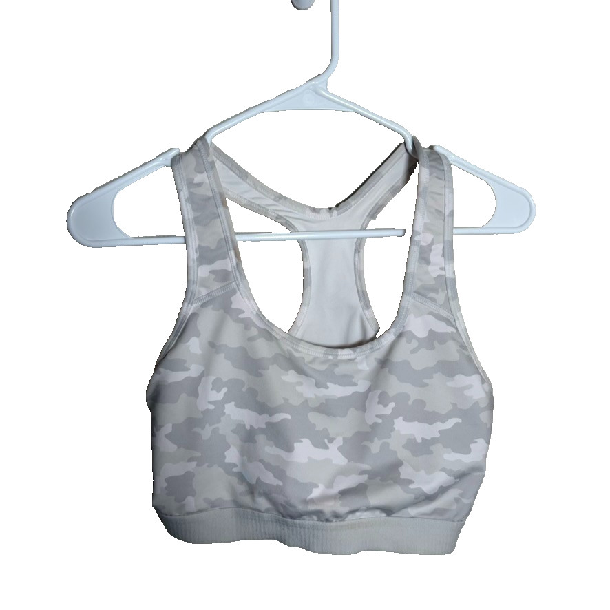 Avia Sports Bra Women’s Large White Gray Camo Unpadded Athletic