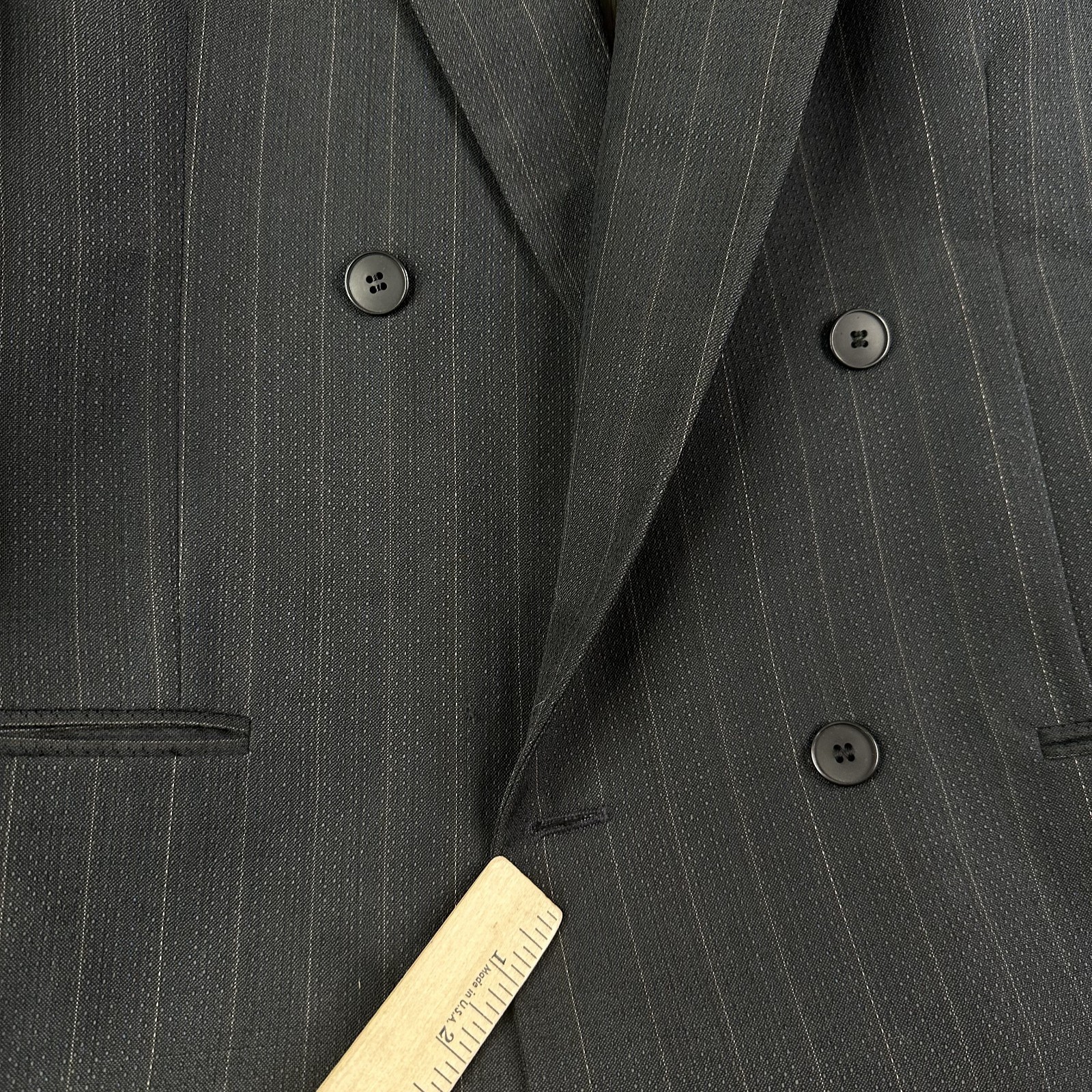 VTG Double Breasted Suit Mens 42R Gray Pinstripe Wool Pants 30×32 Canvased Retro