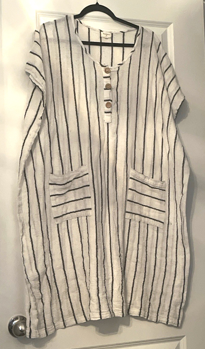 Striped Gauze Midi Dress Oversized Plus Size Pocket Coastal Lagenlook The buyer