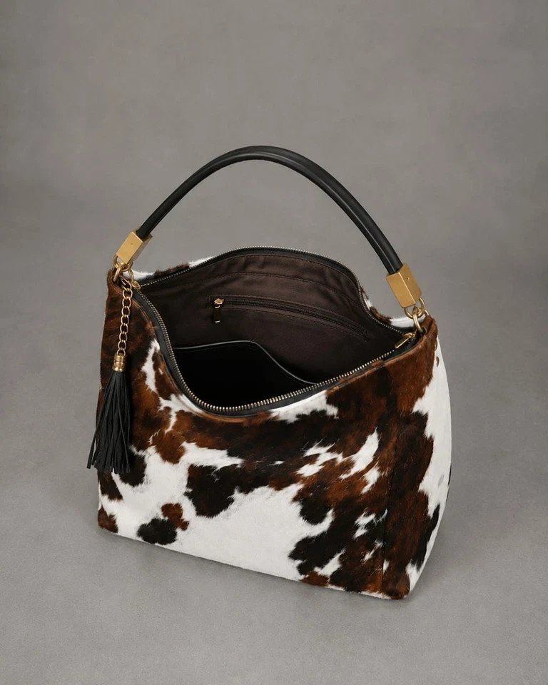 Genuine Cowhide Leather Hair-On Tote Bag | Handmade Western Shoulder Handbag