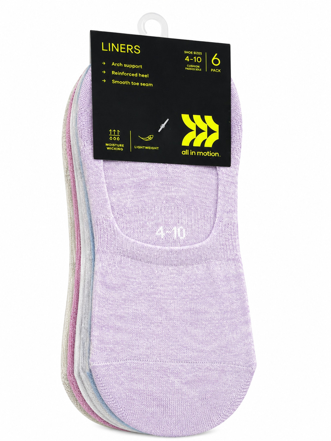 All In Motion Women’s No Show Liner Socks 12Pack Size 4-10 Arch Support Moisture