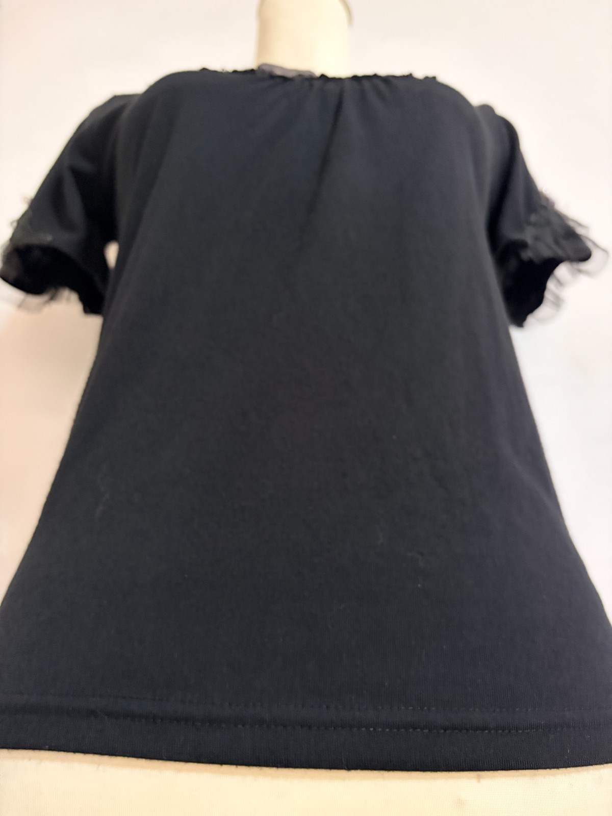 Axes Femme Black Top Rose Bead Pearl Square Neck Tulle Lace Kawaii Fairy Kei M
