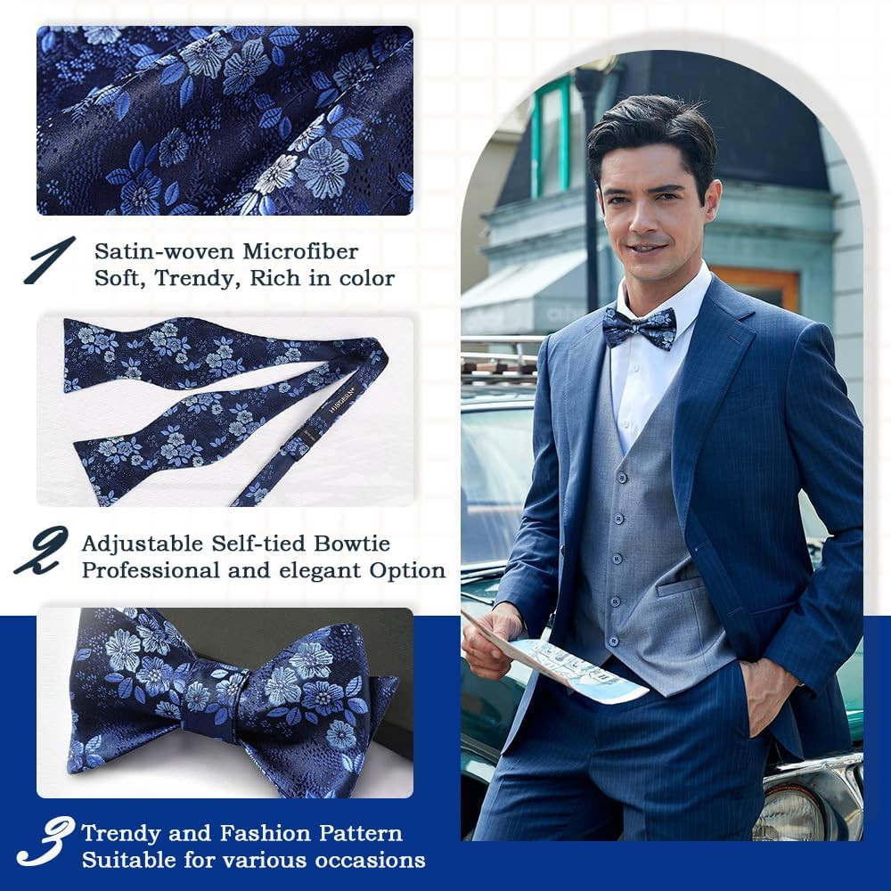 Bow Ties for Men Floral Bowties Mens Self Tie Bow Tie Handkerchief Jacquard Wove