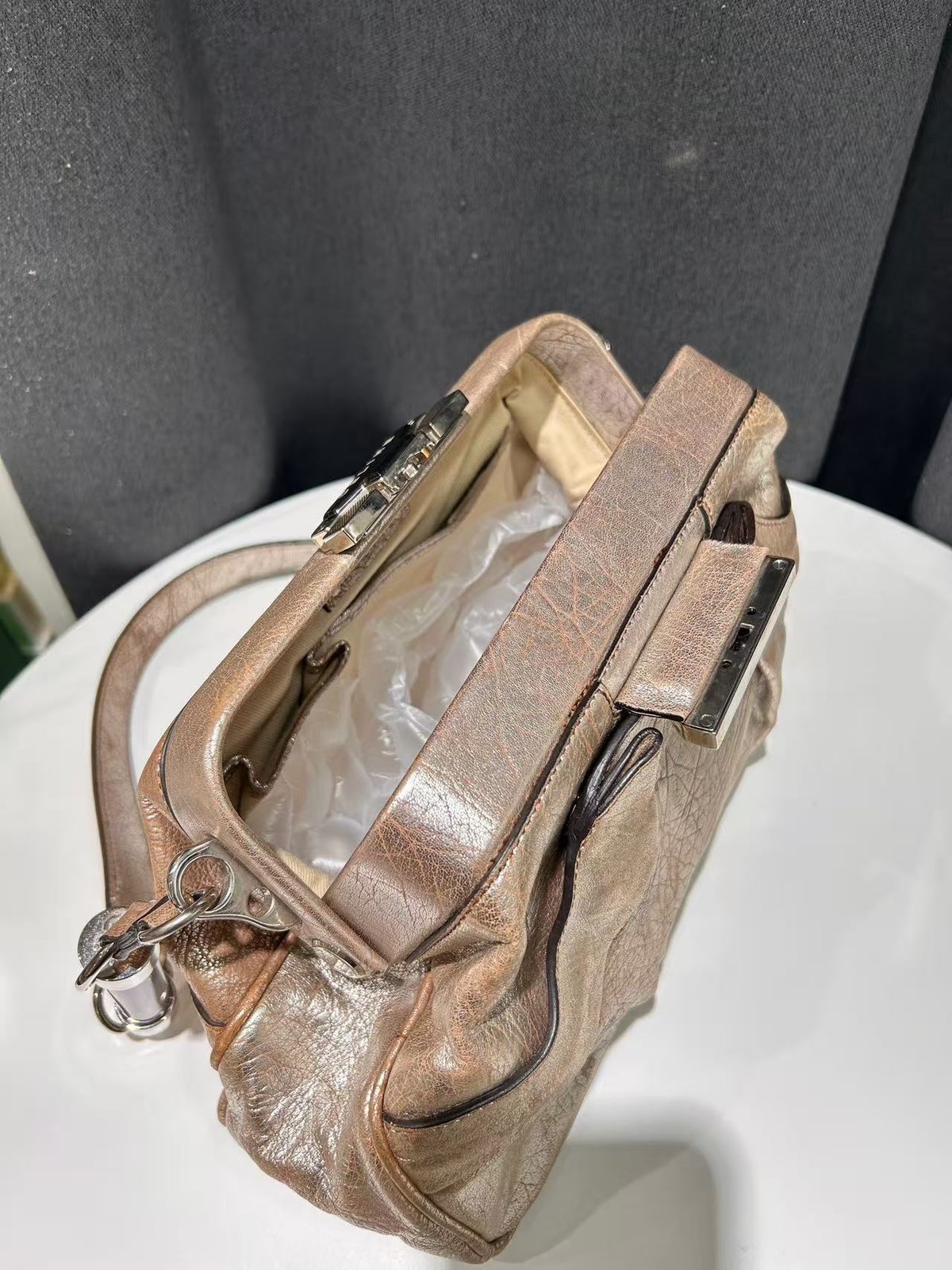 Celine Handbag Doctor Kelly Vintage Gold Leather France