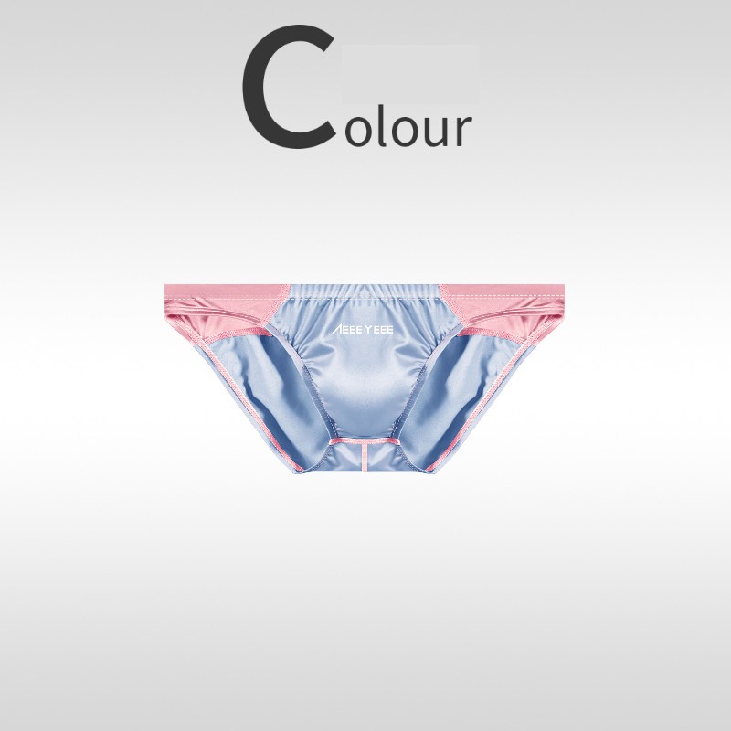 Men Sexy Satin Smooth Underwear Breathable Low-Waist Underpants Patchwork Briefs
