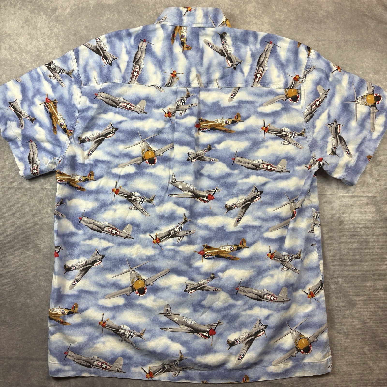 High Seas Trading Co Button Up Shirt Mens XL Blue Fighter Planes World War USA