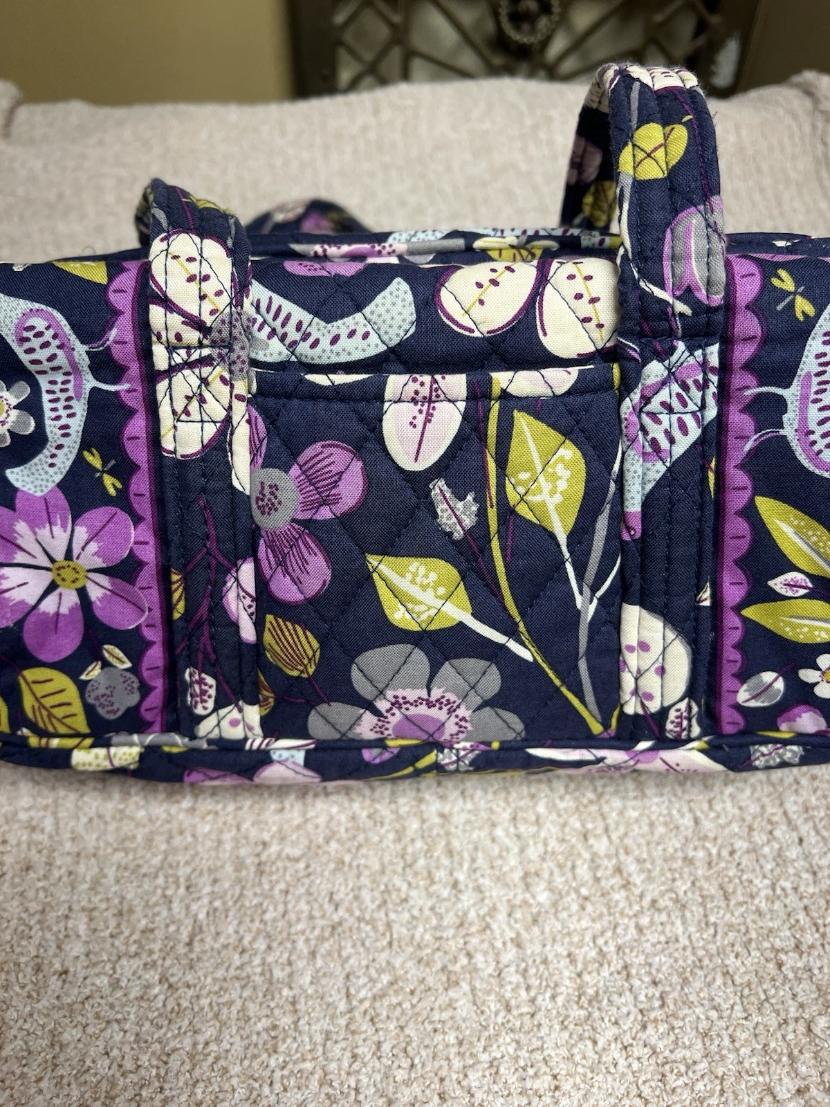 Vera Bradley Navy Floral Shoulder Bag Purse Zip Closure Bag Charm Inner Pockets