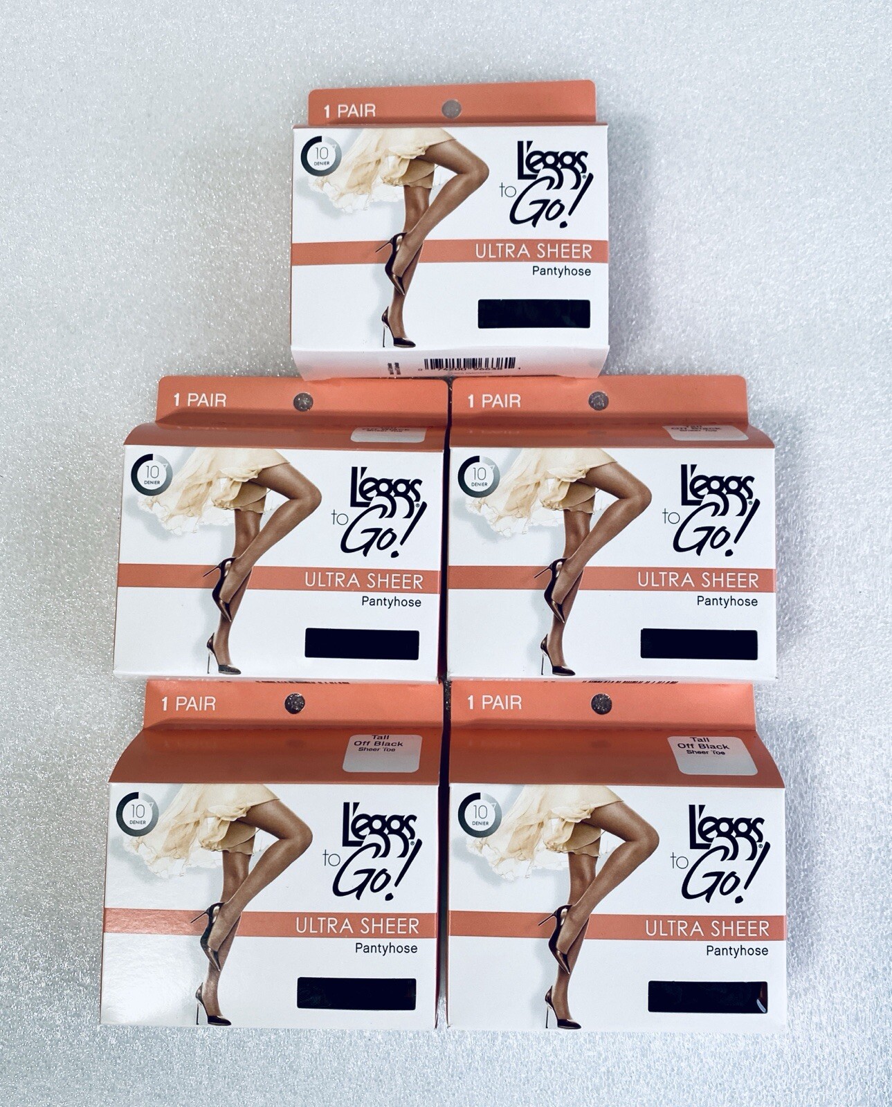 L’eggs to Go! Ultra Sheer Pantyhose – Tall – Off Black Sheer Toe – 5 NEW Pairs