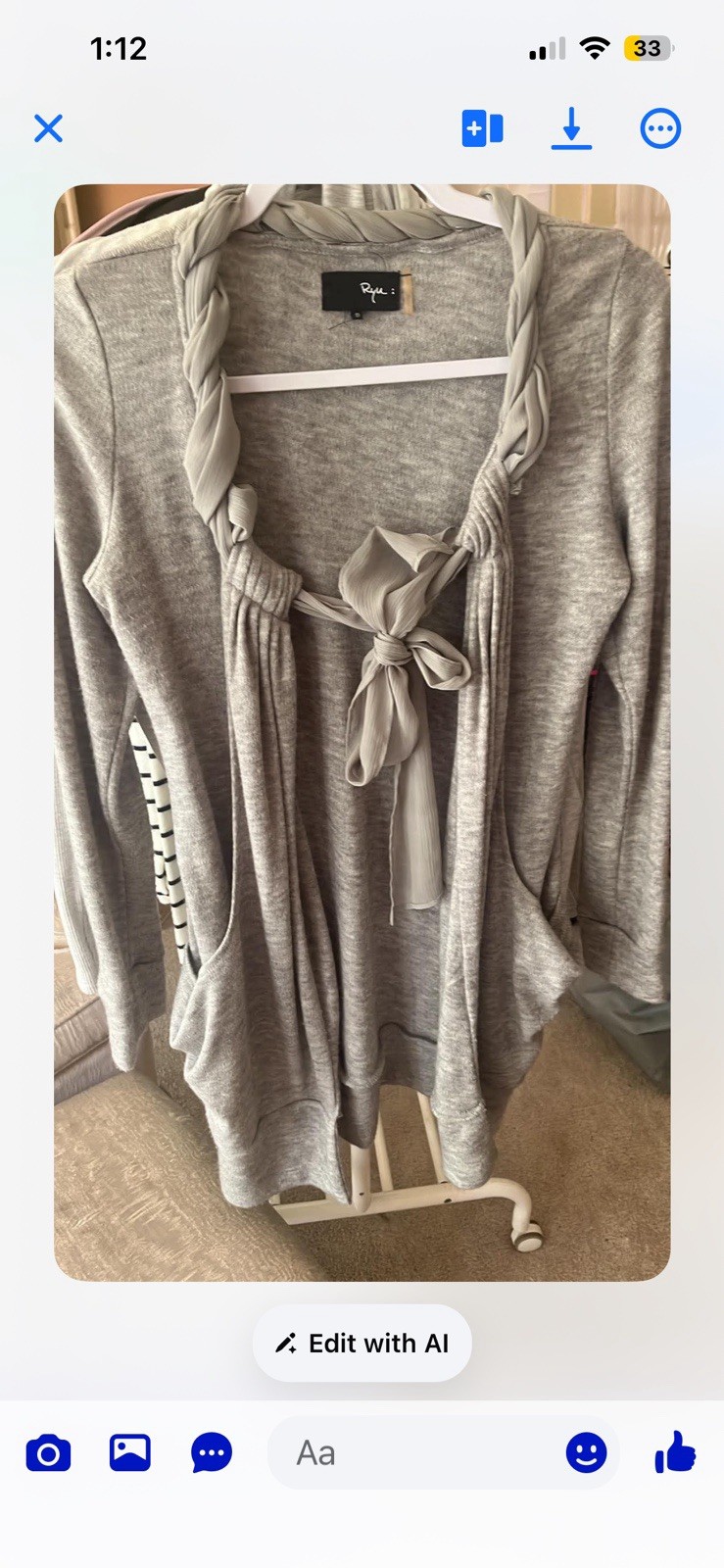 Ryu Tying Grey Cardigan Medium