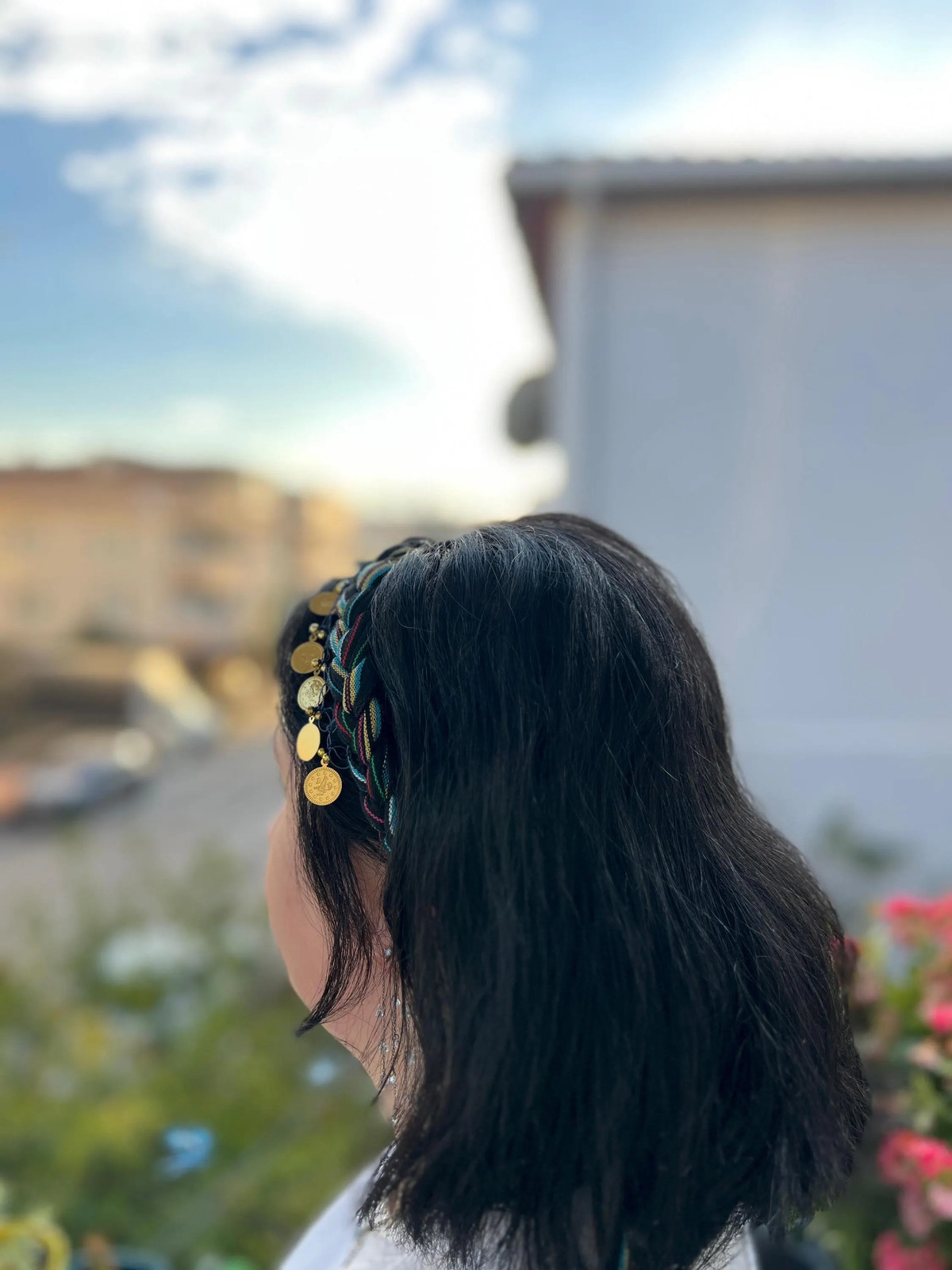 Bohemian Braided Hair Band with Gold Coin Charms Handmade Unique Boho Vintage