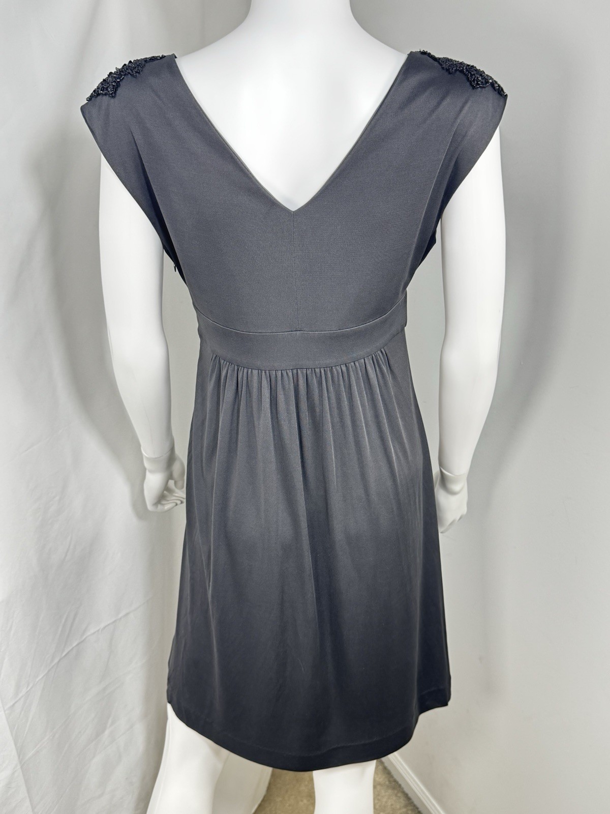 Vintage Tibi 100% Silk Beaded Cap Sleeve Dress Black Size S