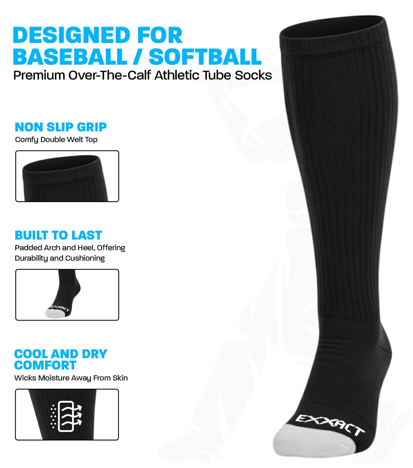 Exxact Sports Baseball/Softball Socks and Belt Combo, Adult & Youth Sizes