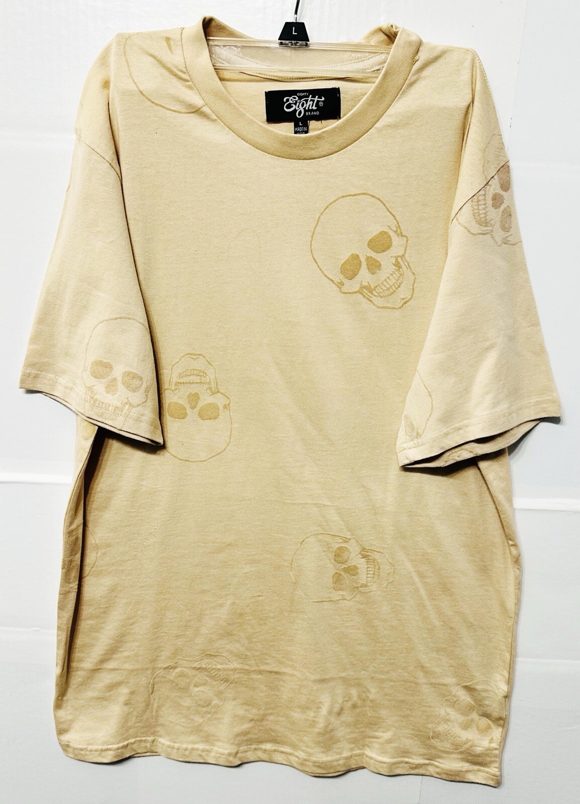 EIGHT Men’s Vintage Skulls T-shirt – Large – Tan – Textured