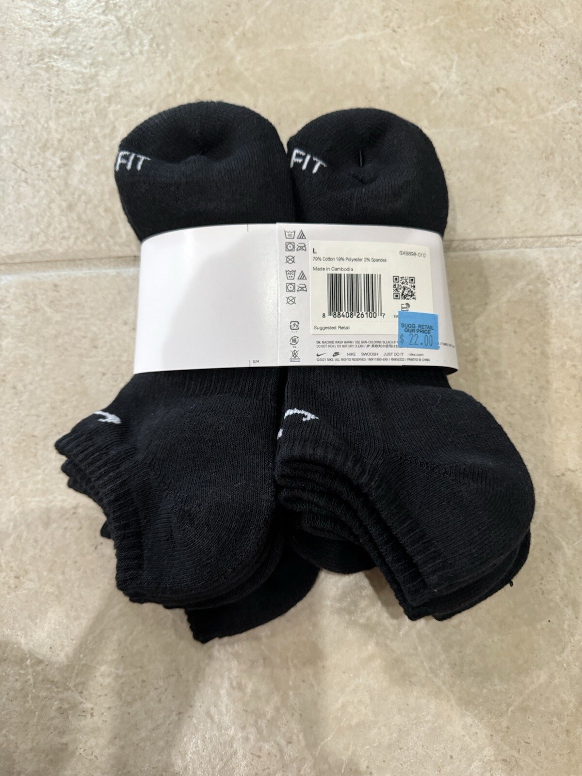 Nike Cushioned Dri-Fit No Show Socks Unisex 6-Pair Pack SX6898-010
