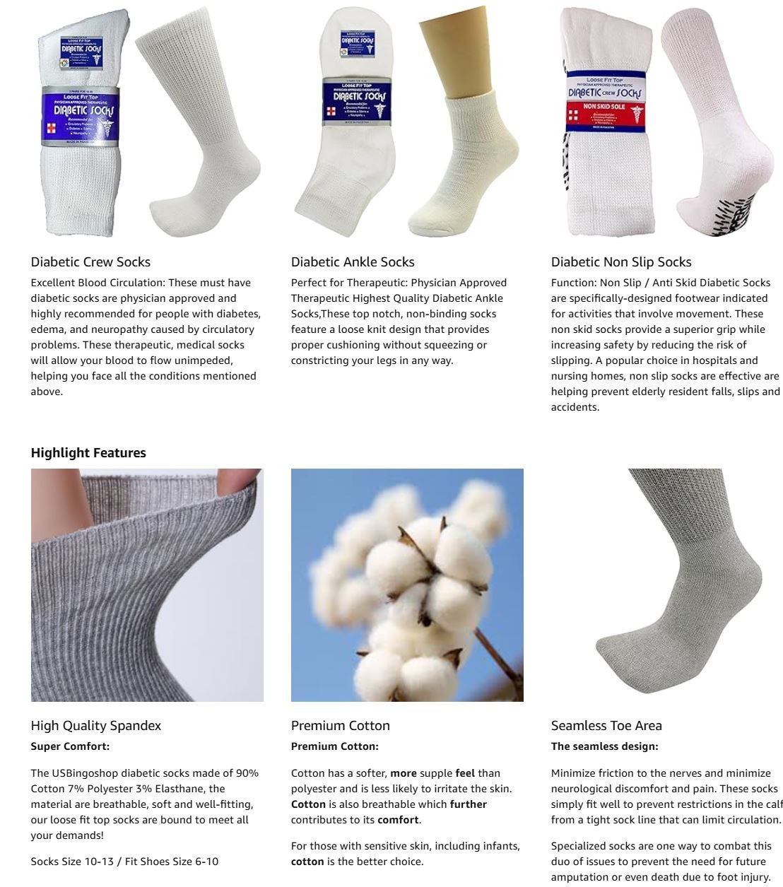 6 PK Mens Non-slip Anti Skid Grip Cotton Crew Non Slip Diabetic Hospital Socks