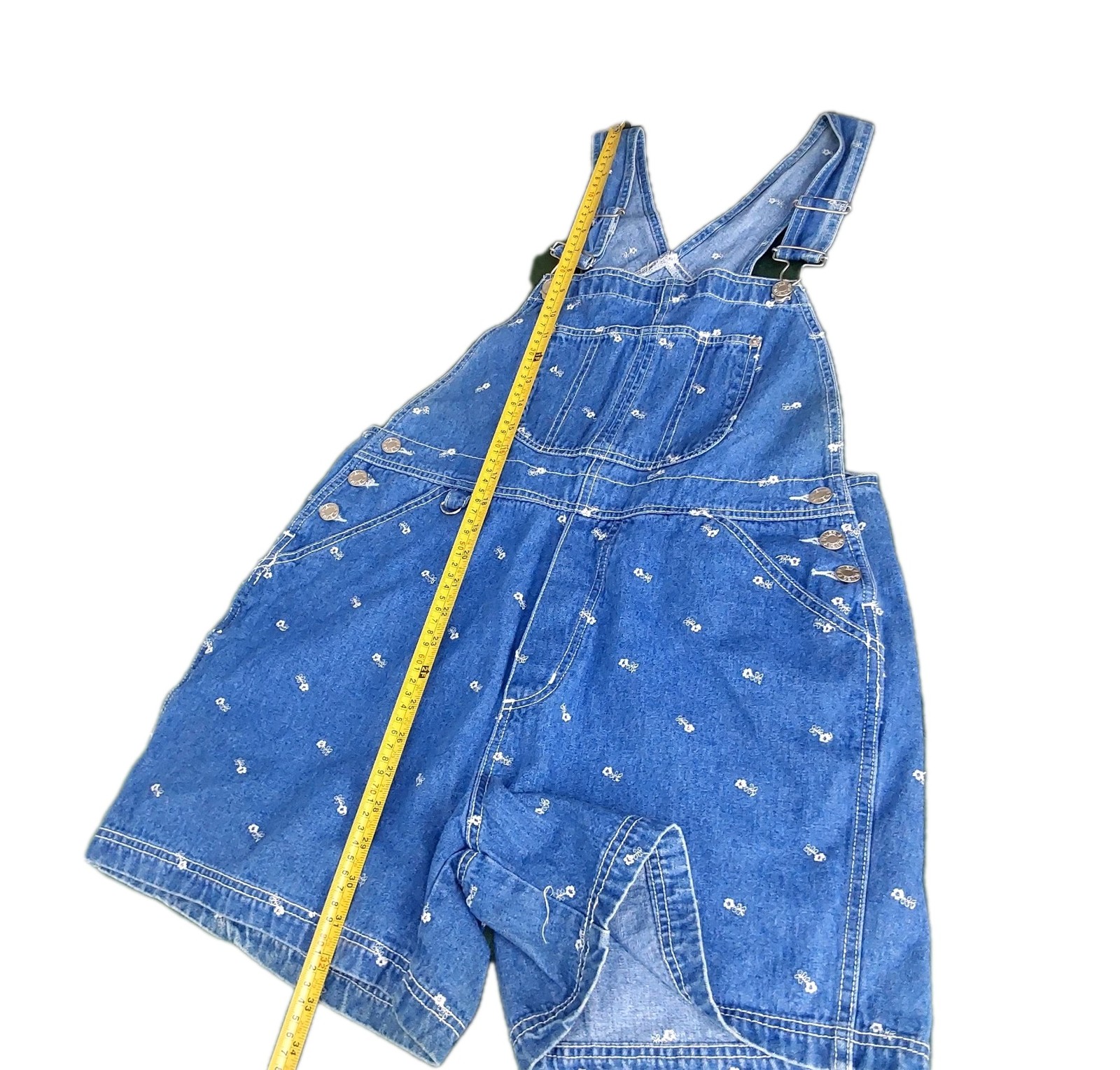Vtg 90’s Adriana Sport Denim Overall Shortalls Embroidered 32″ Waist Womens Med