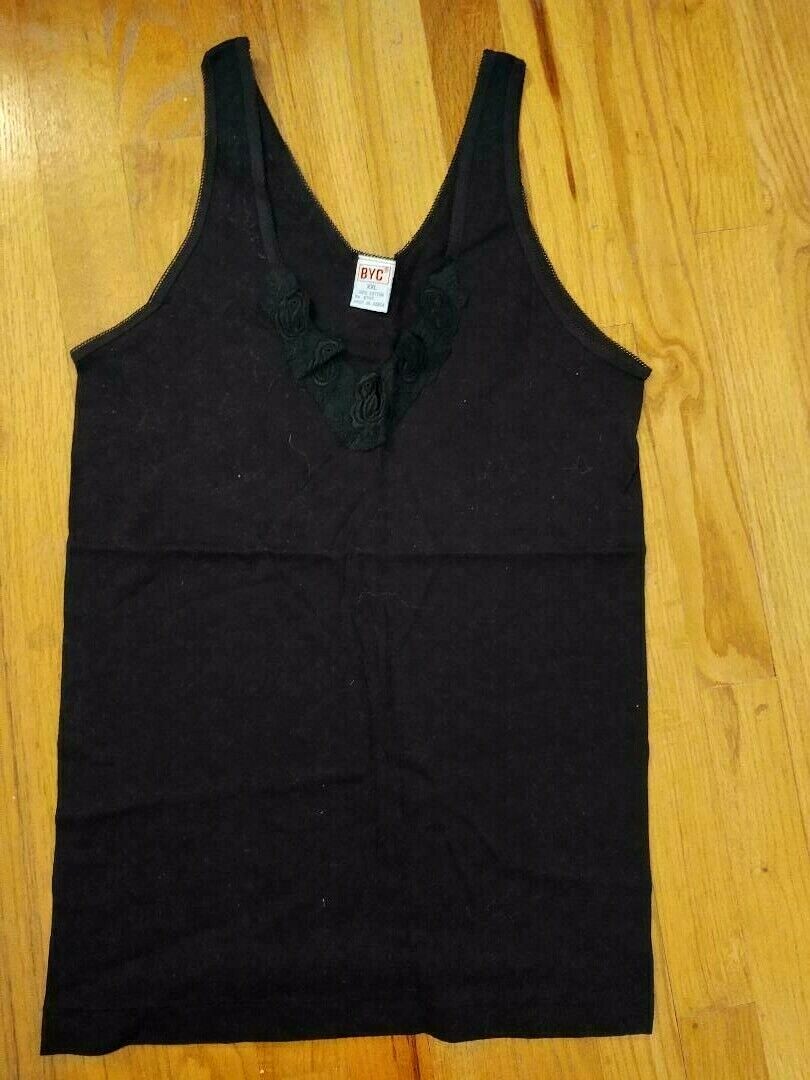 BYC Black Embroidered 100% Cotton Sleeveless Cami Top Tee Tank XXL