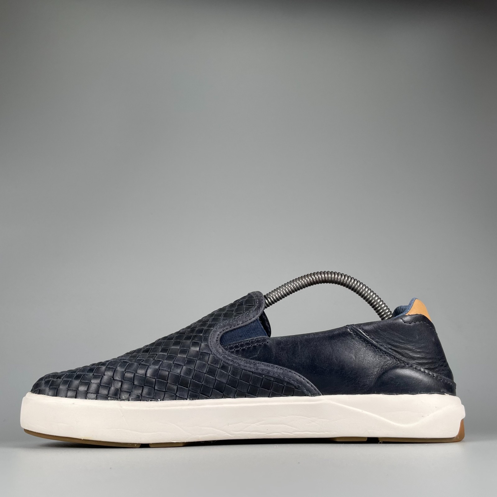 Olukai Lae’ Ahi Lauhala Men’s Size 8.5 Blue Navy Woven Leather Casual Shoes EUC