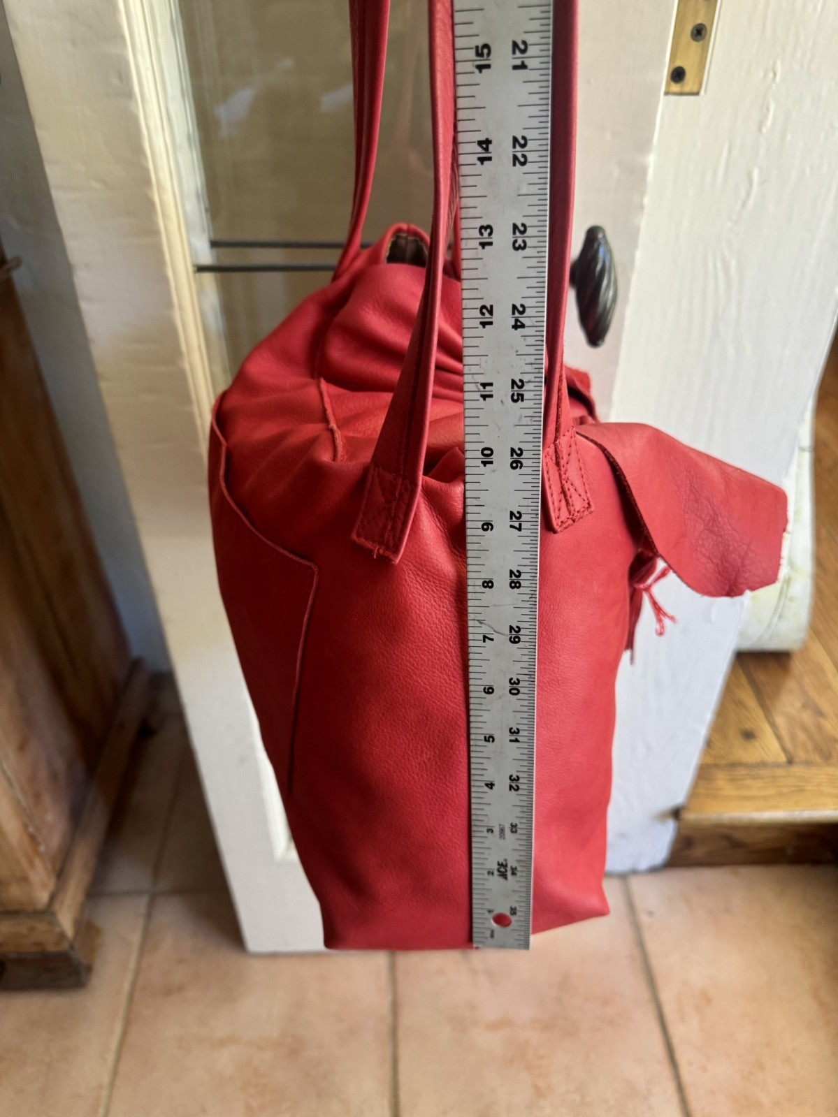 Vintage VIVA of California Red Leather Handbag Purse Bag Polished Horn Pristine