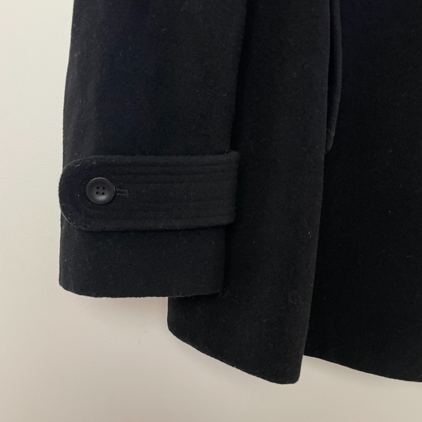 Black Wool Blend Pea Coat Large Minimalist Preppy Quiet Luxury Old Money Classic