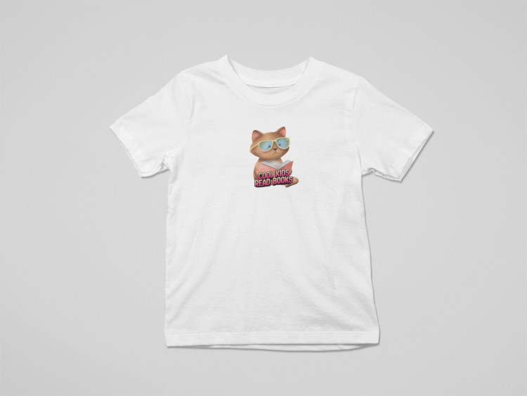 Cool Kids Read Books Cat w Glasses White Youth T-Shirt XL Soft Style Kid’s Tee