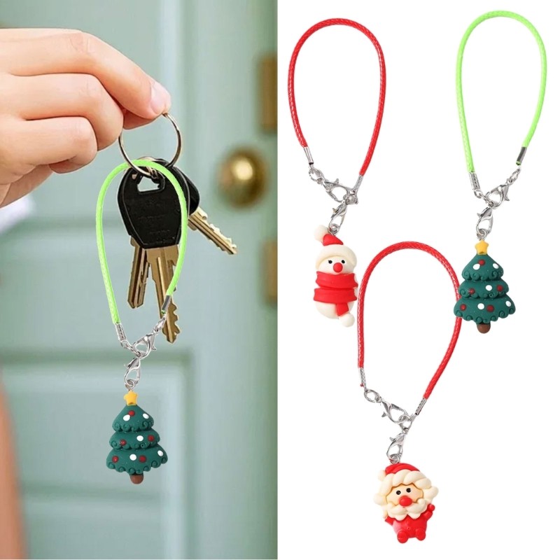 3X Cute Christmas Tree Santa Key Ring Cellphone Accessory Resin Gift for Friend
