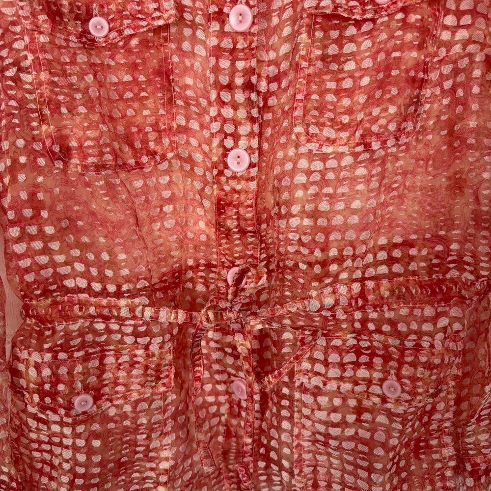 Bamboo Traders Jacket Orange Linen Blend Sheer Floral Geometric Artsy Unique M