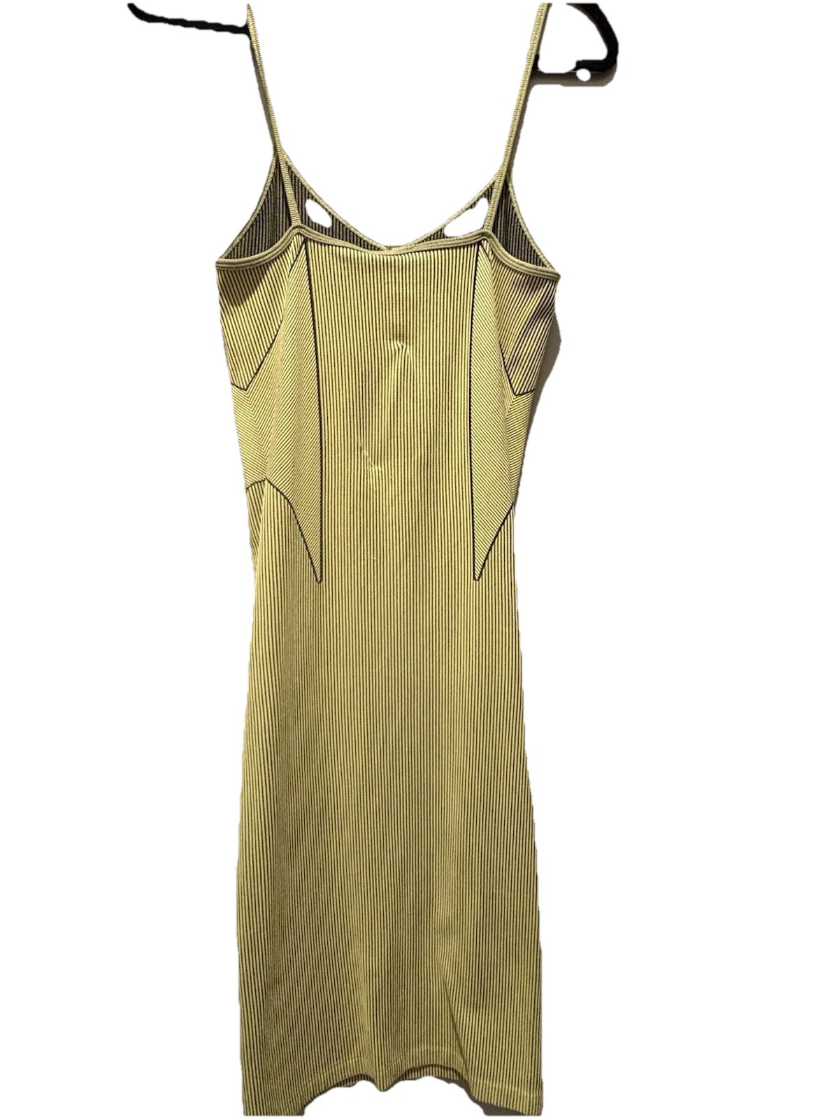 NWT ZARA Womens Yellow Spagetti Strap Ribbed Bodycon Tube Midi Dress Contour M/L