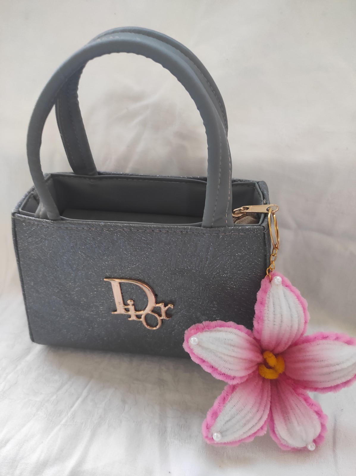 ​Handmade Pink Flower Bag Charm – Artisan Floral Keychain – Unique Handcrafted A