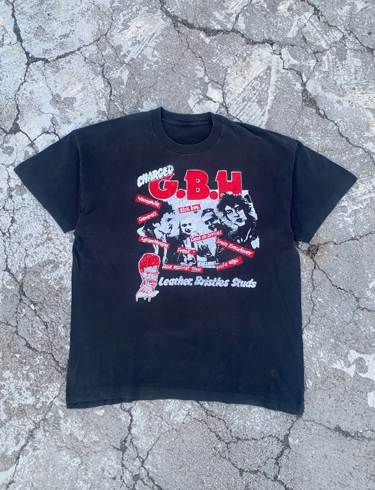 1980’S SINGLE STITCH “CHARGED GBH” FADED PUNK TEE (XL
