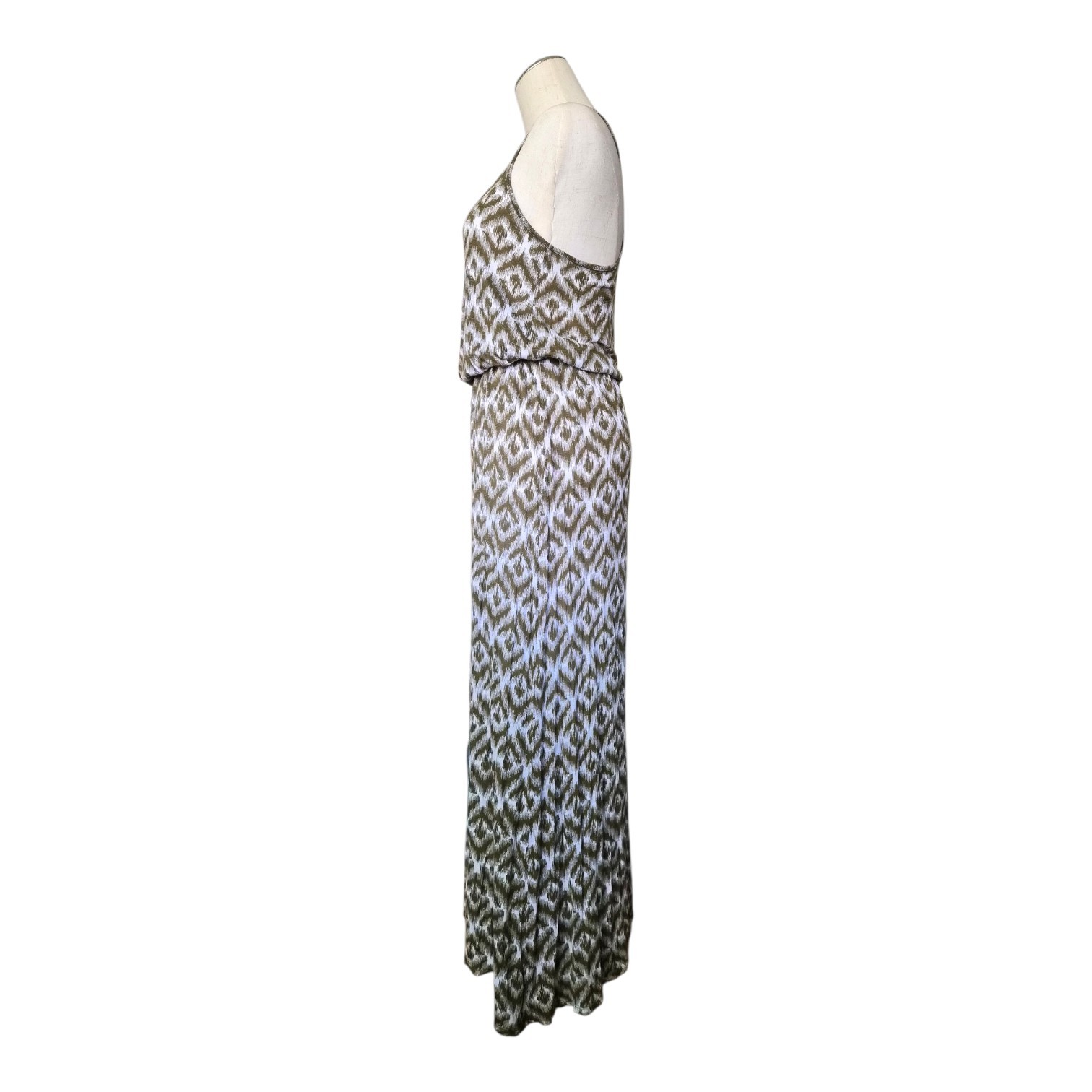 Michael Stars Maxi Dress Ikat Olive Green Racerback Sleeveless Stretch OS