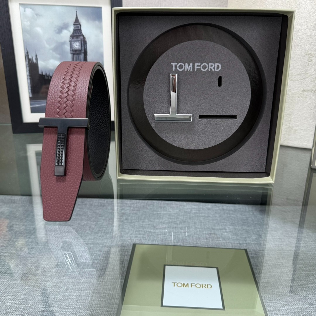 Tom Ford Handmade Double-Buckle Reversible Belt Black/Red 3.8cm/1.50″