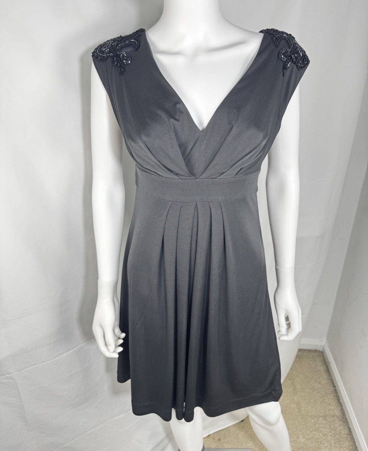 Vintage Tibi 100% Silk Beaded Cap Sleeve Dress Black Size S
