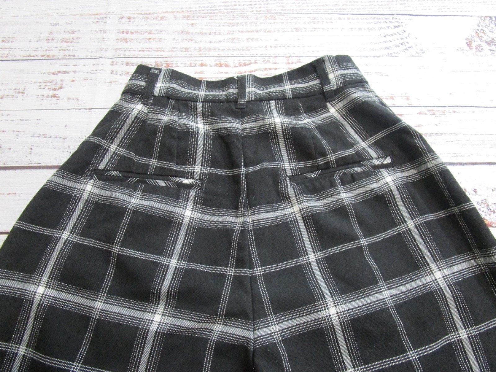 Garage Black White Plaid Checkered Wide Leg Pleated Casual Work Pants Womens XS