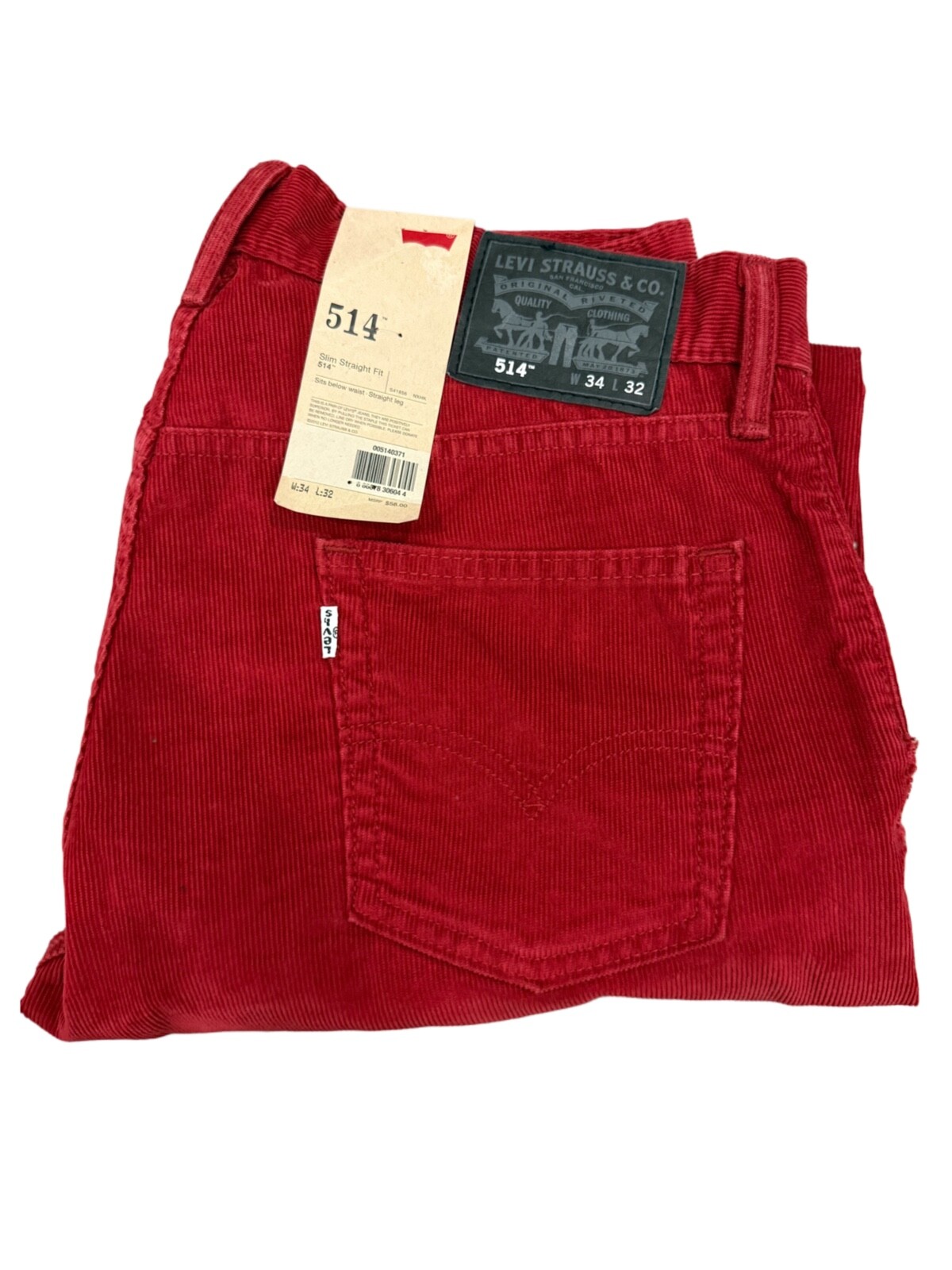 Levi’s 514 Men’s Corduroy Slim Fit Straight Leg Jeans Pants Color Red 005140371