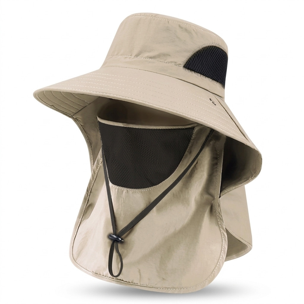 Sun Hat with Neck Flap Face Cover UPF 50+ Wide Brim Fishing Hiking Cap Men Women