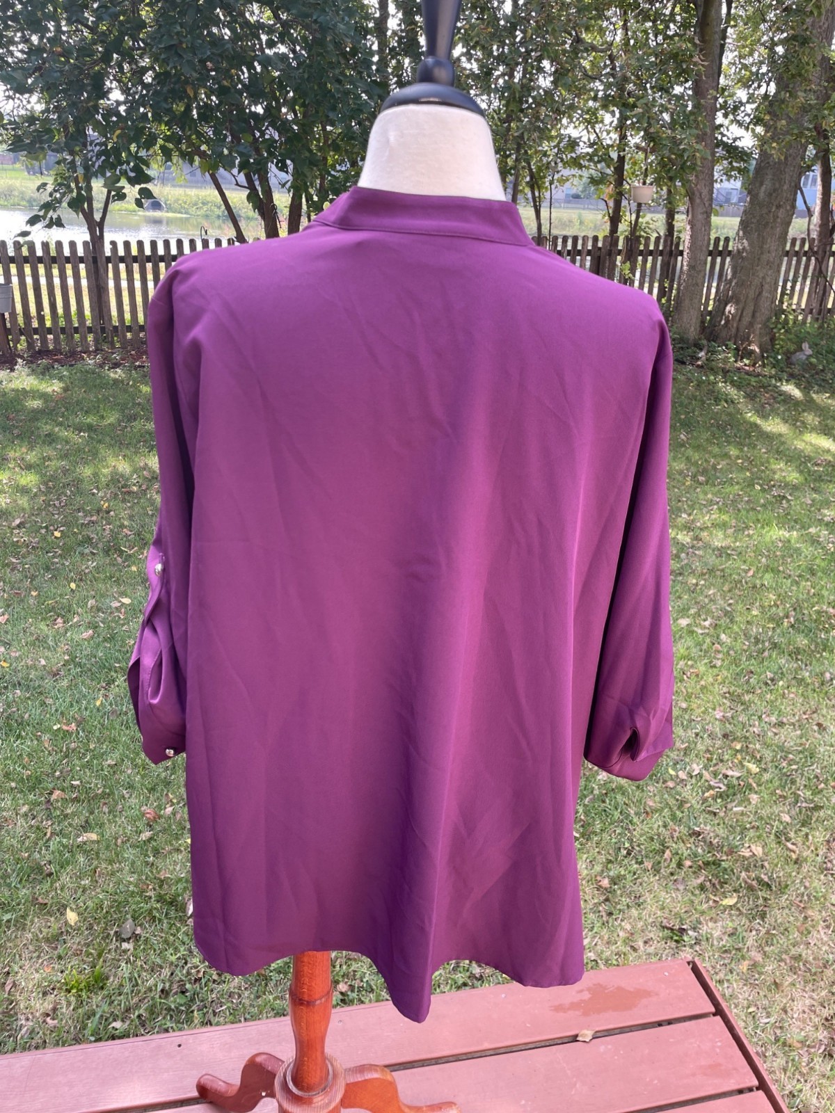 Stretch Womens Blouse 18/20 Purple Polyester/Spandex Button-Front Cathy Che Plus