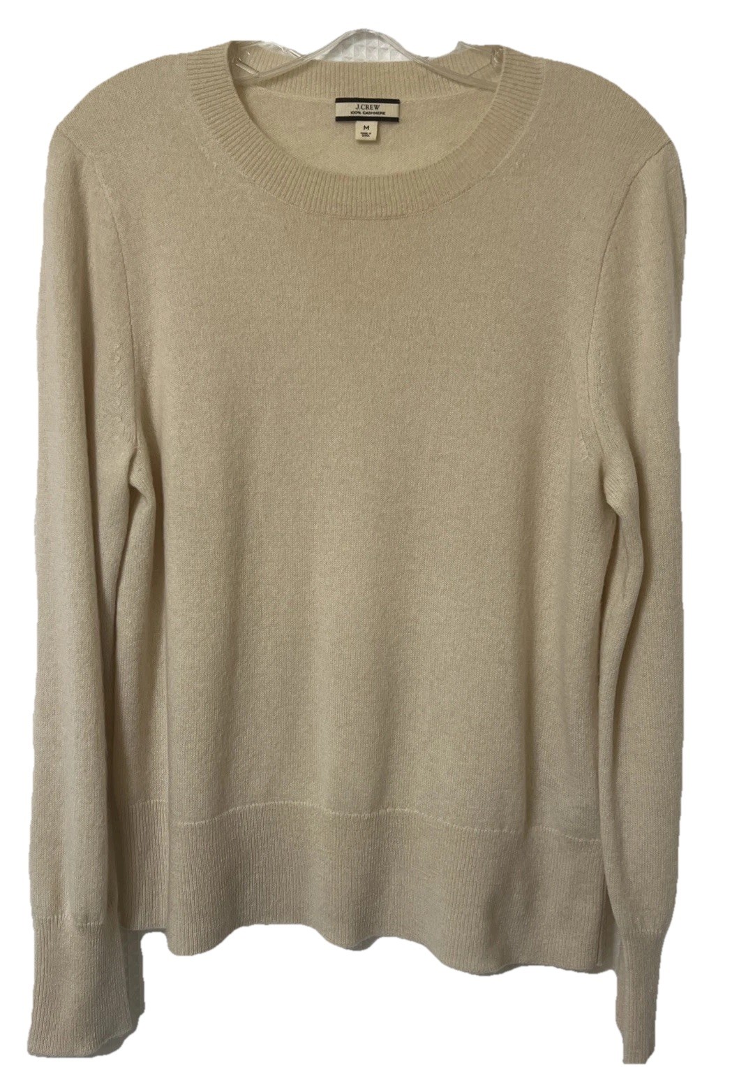 J Crew 100% Cashmere Sweater Womens M Cream Pullover Classic Fit Crew Neck Soft