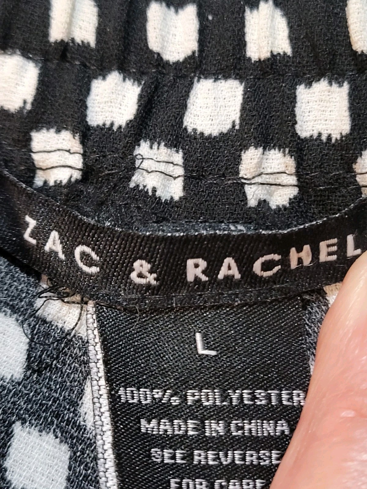 Black & White Checkered Lite Wght Strait Leg Beach Pants By Zac&Rachel sz Lrg