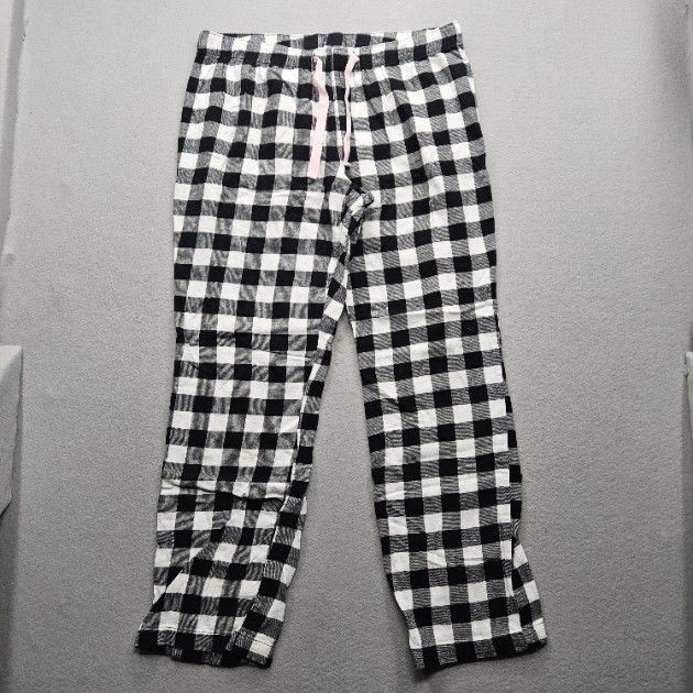 Old Navy Women Size Large Black White Checkered Pants Lounge Drawstring