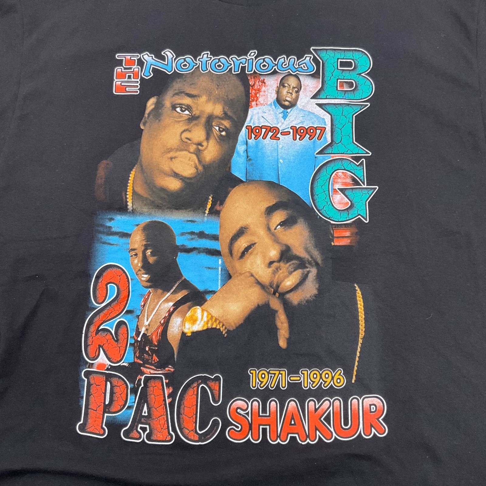Tupac Biggie Graphic T-Shirt 2 XL Black Rap LegendsTee 90s Hip Hop Streetwear