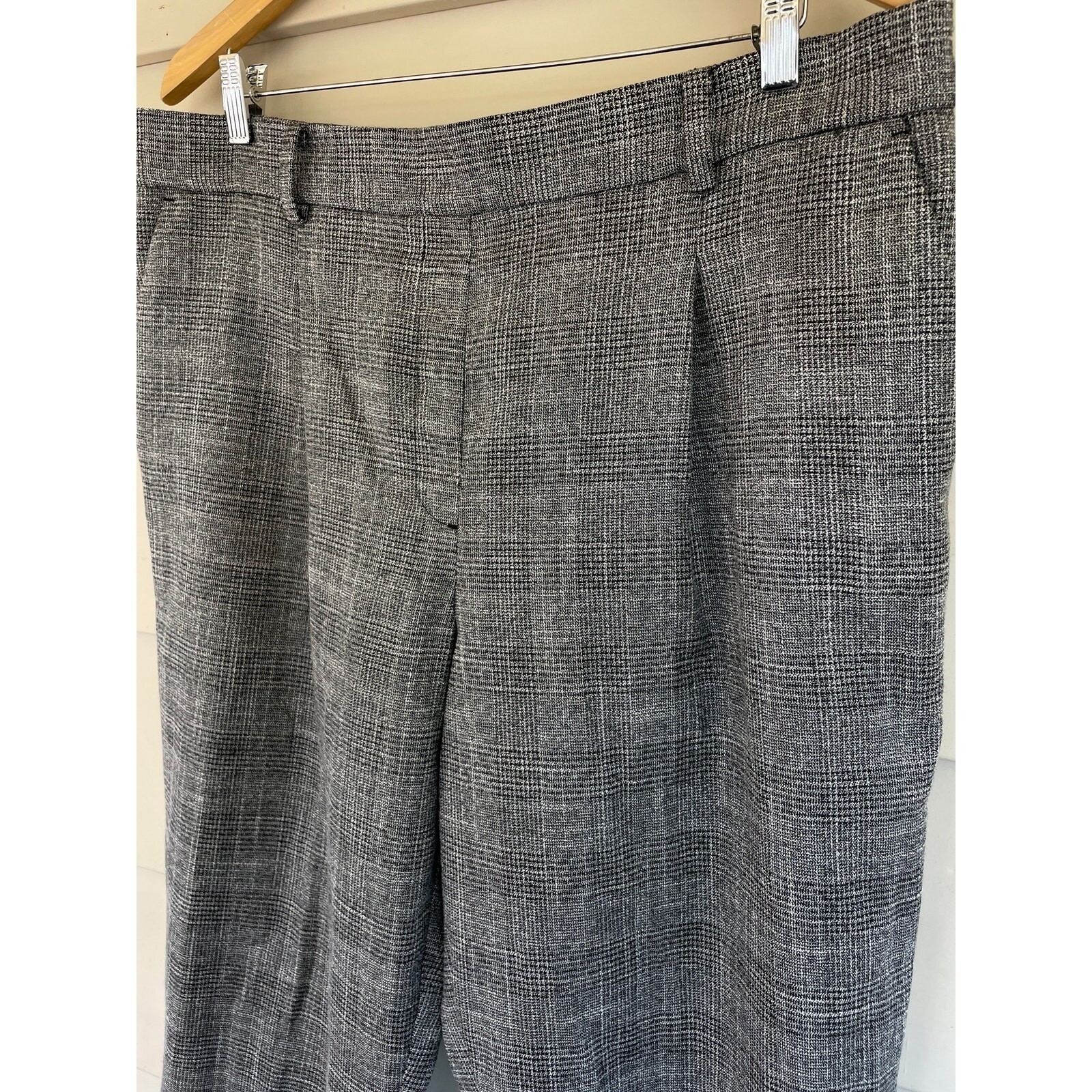 Metallic Houndstooth Plaid Black White Crop Loose High Rise Pants XL Alt Punk